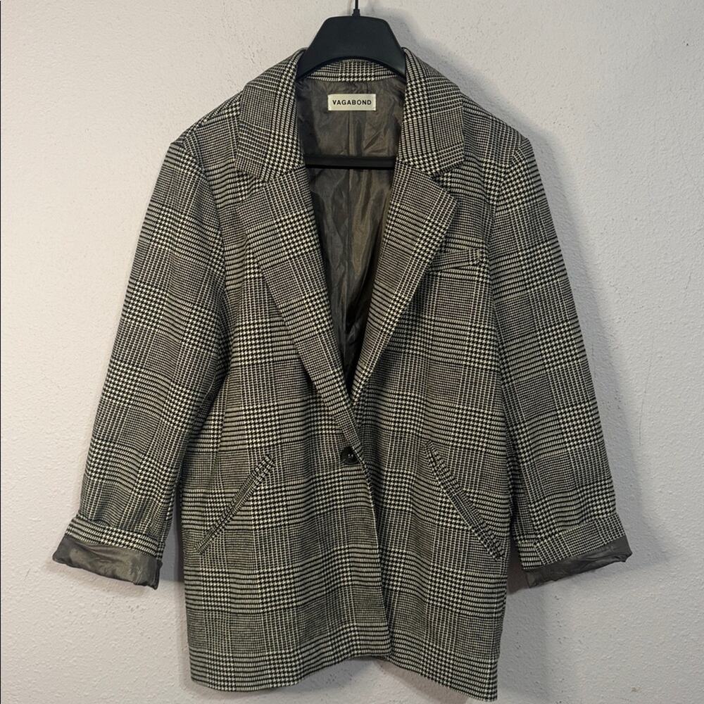 Vagabond Women Black/White Herringbone Oversized Boyfriend Cotton Blend Blazer M - Picture 4 of 10